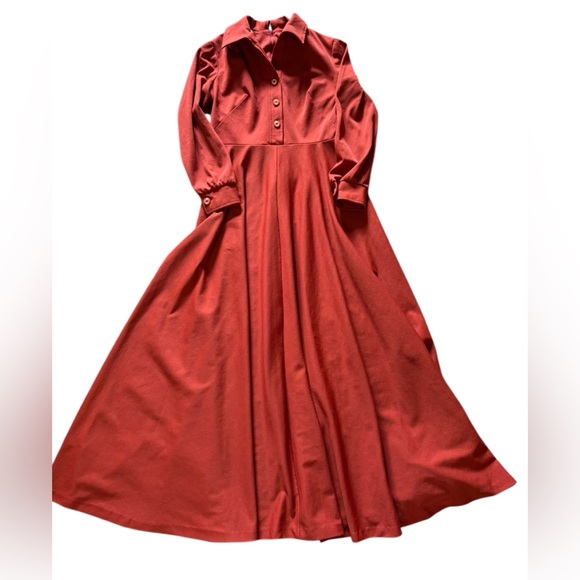 Vintage Elegant Miss Of California Orange A-Line Dress with Notched Collar - Picture 11 of 16